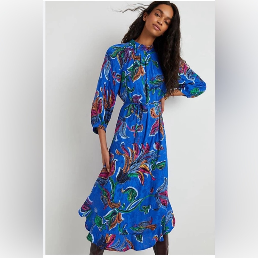 NWT Anthropologie MAEVE Mock Neck Maxi Dress Country Boho Summer Blue Large